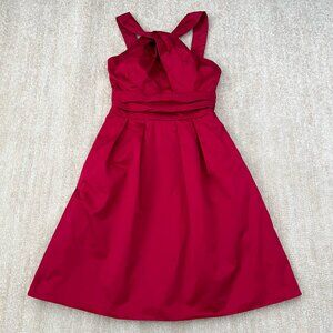 David’s Bridal Red Cotton Short Bridesmaid Dress 4 Y Neck With Pockets